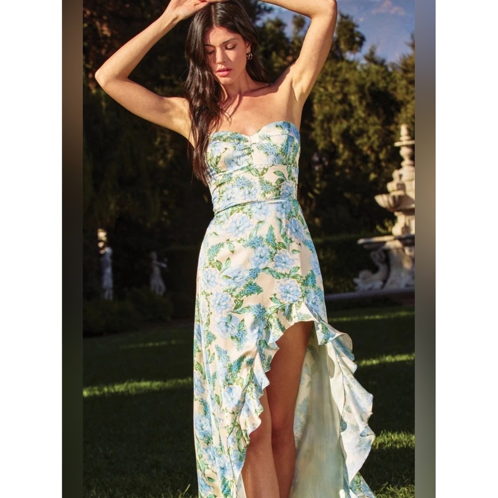 Dress Forum "Stolen Love" Blue Strapless Ruffle Hem Maxi Dress NWT Large